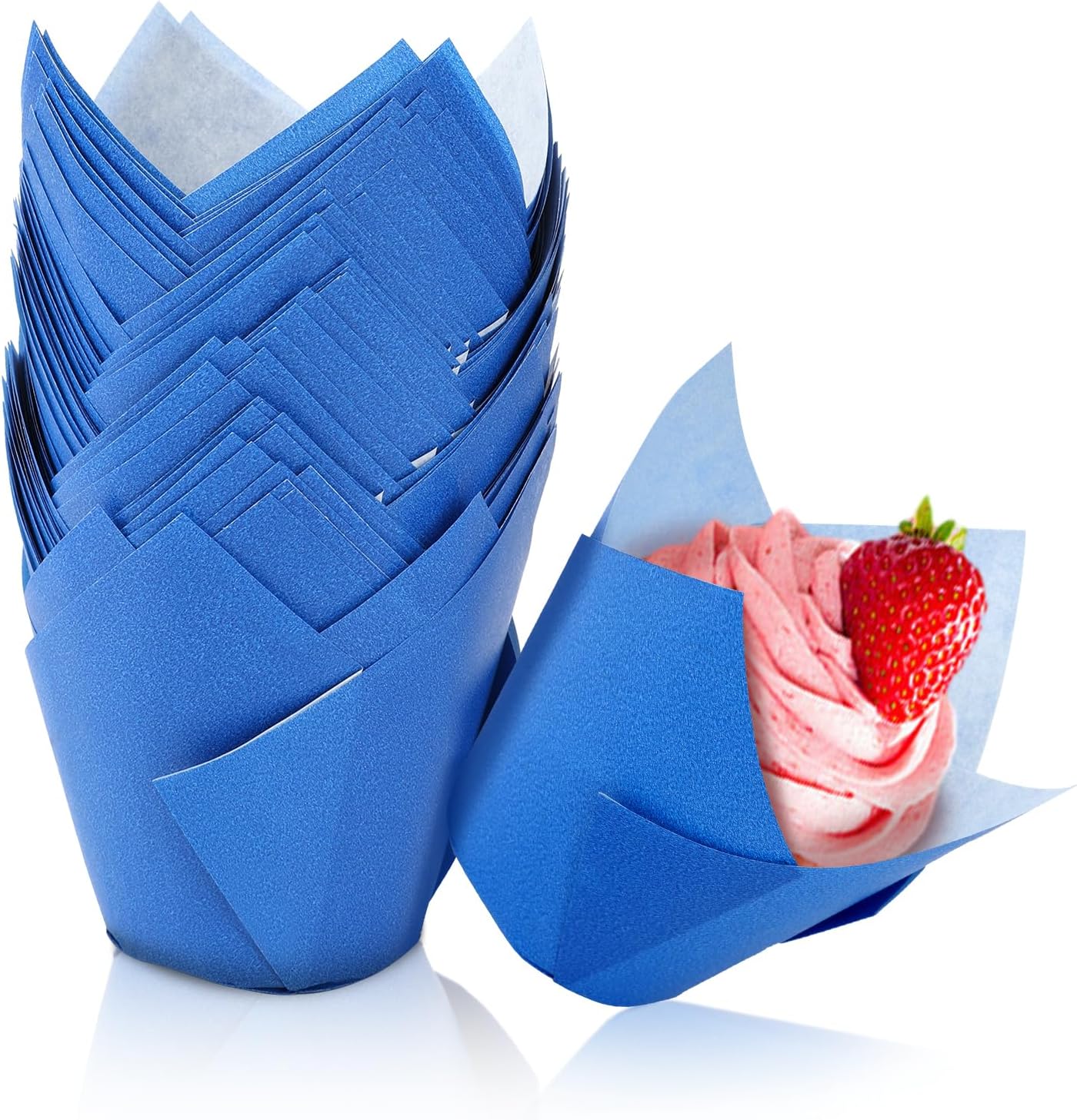 Tulip Cupcake Liners,150pieces Blue Muffin Baking Cups Holders Paper Cupcake Wrappers for Wedding, Birthday, Christmas, Baby Shower Parties