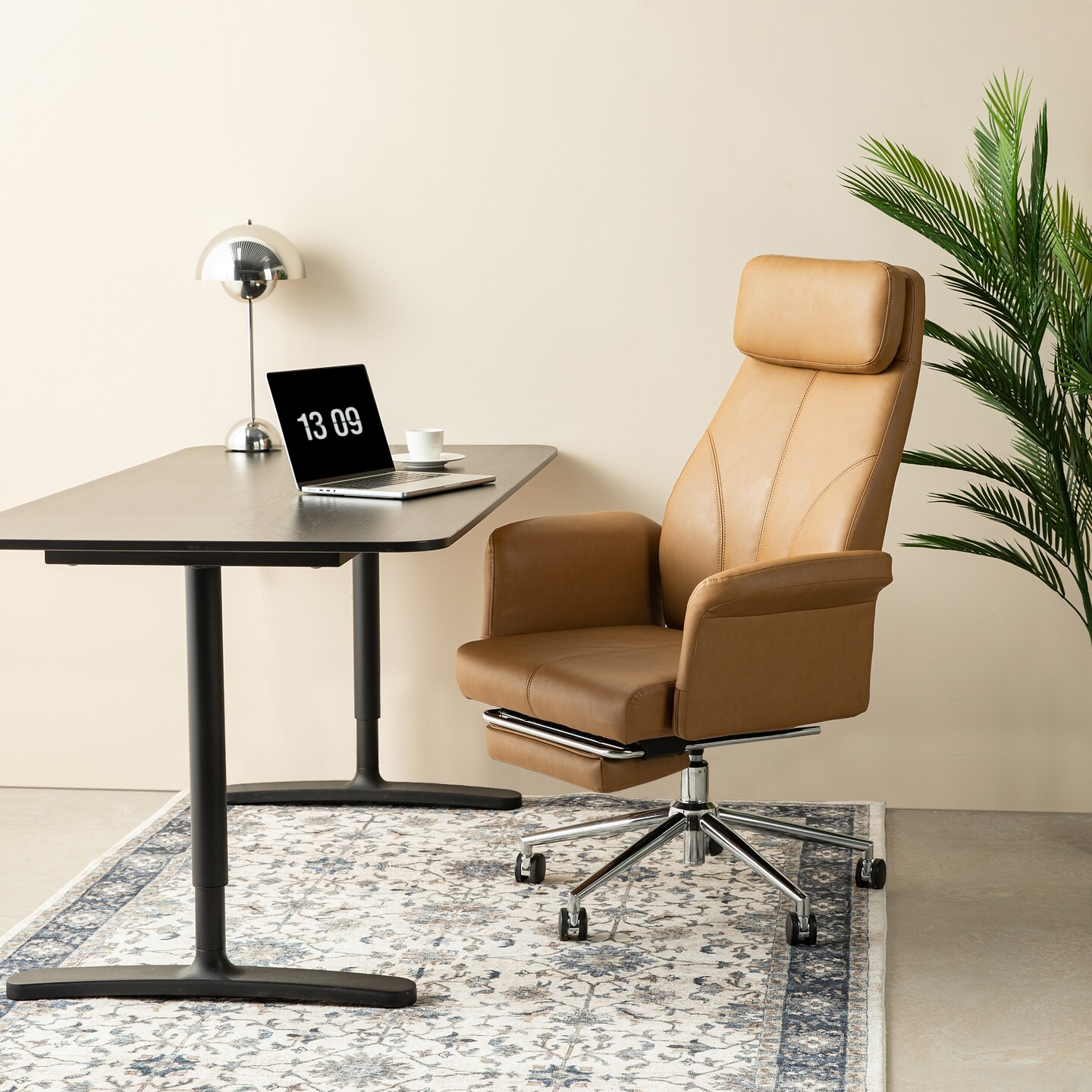 Modern Deluxe Faux Leather Gaslift Adjustable Swivel High Back Office Chair with Footrest and Armrest