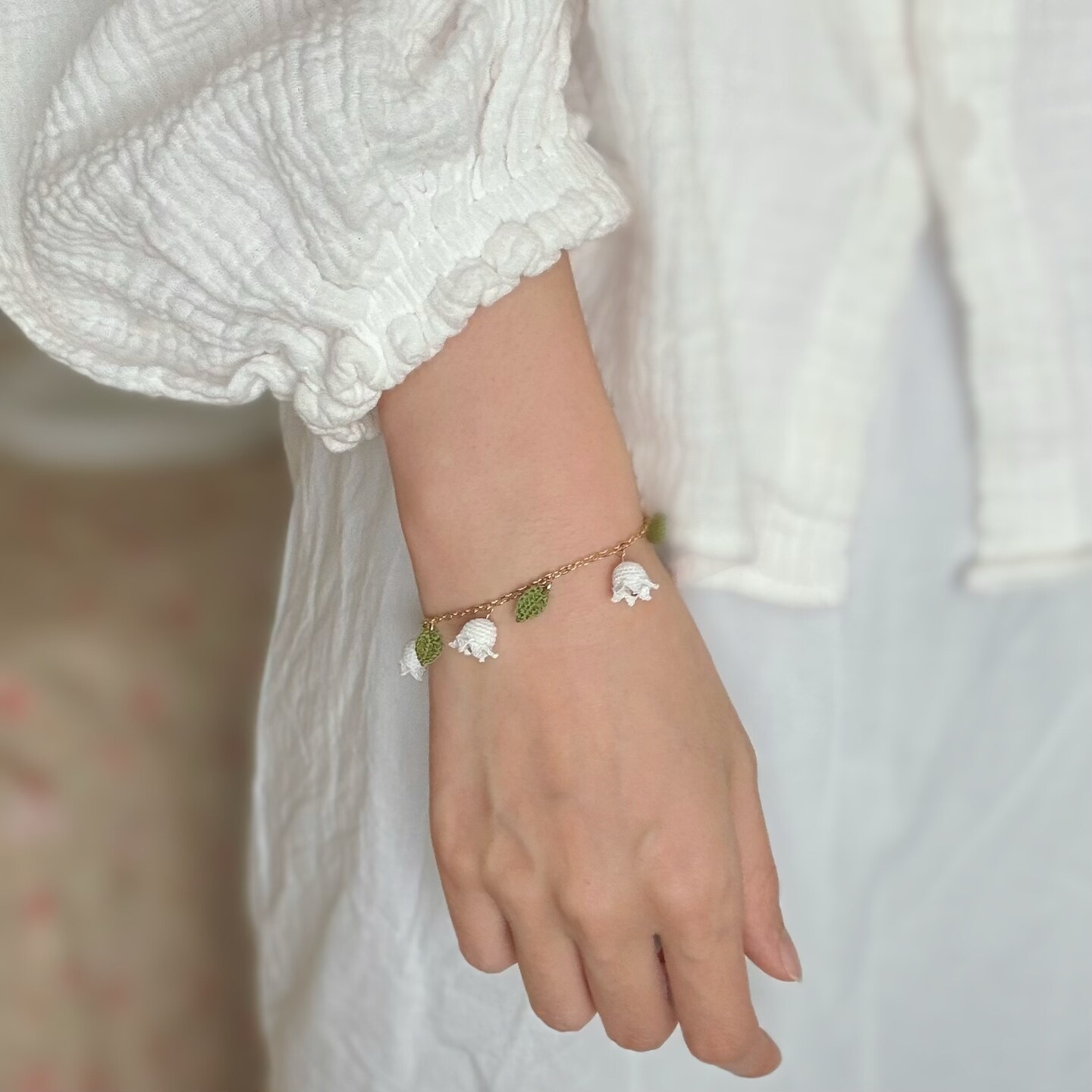 Micro Crochet Bracelet, Handmade Charm Jewelry with Sunflower