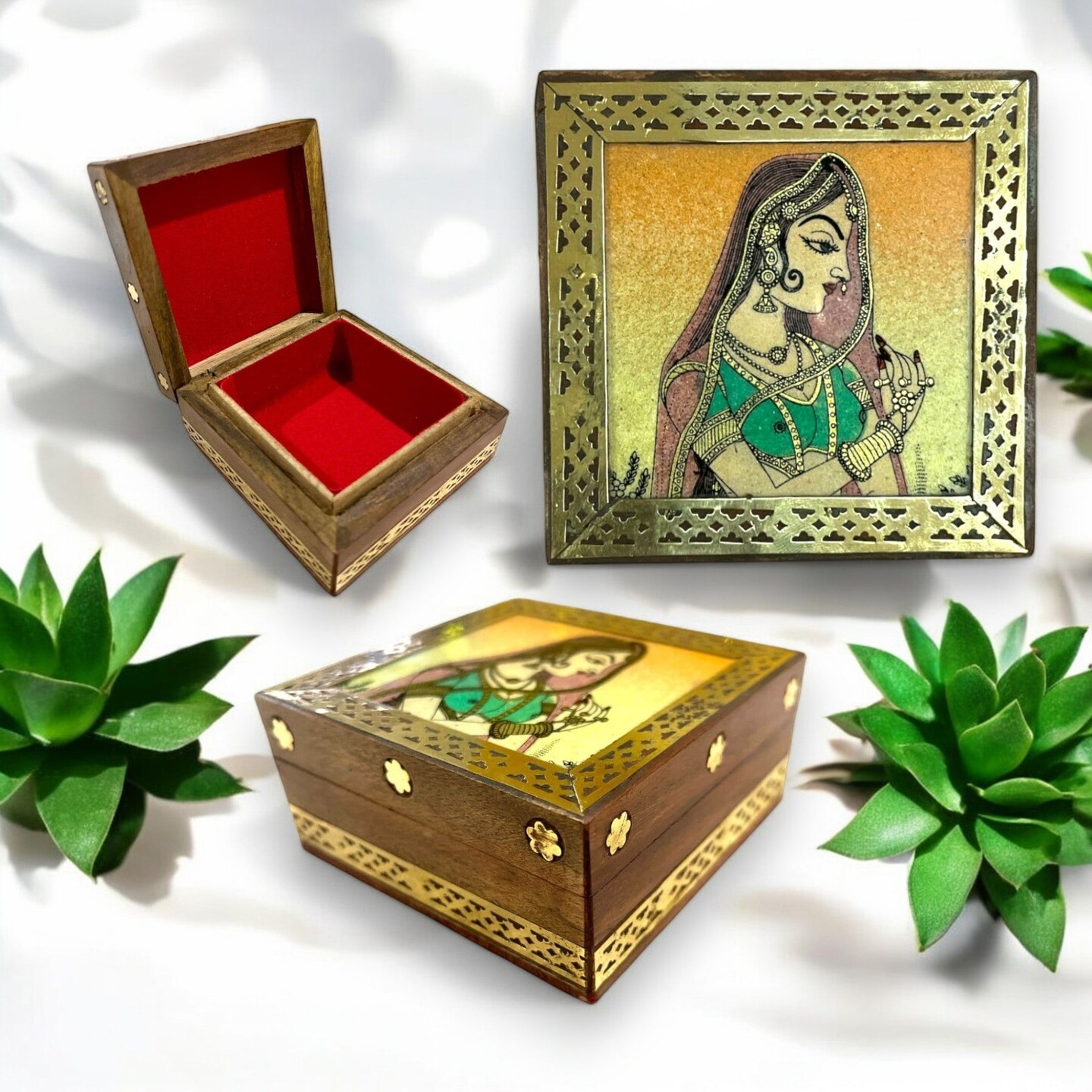 Wooden Jewelry Box Small Handcarved Decorative Jewellery Storage Organizer for Earring, Necklace, Rings, Bracelet Gift Ideas for Women - Multipurpose Keepsake Box (3x3x1.5 Inches)