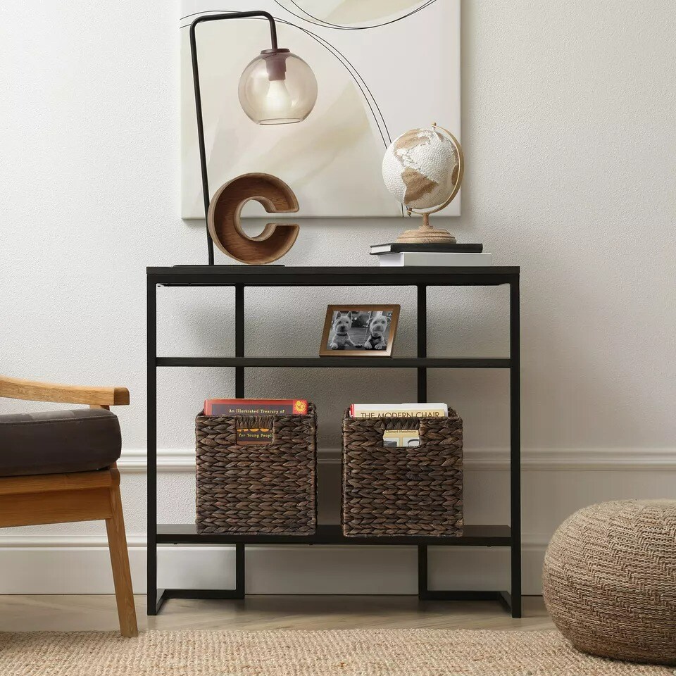 Set of 2 Hyacinth Storage Cubes, 10.5&#x22; Wicker Basket Bins for Shelves, Espresso