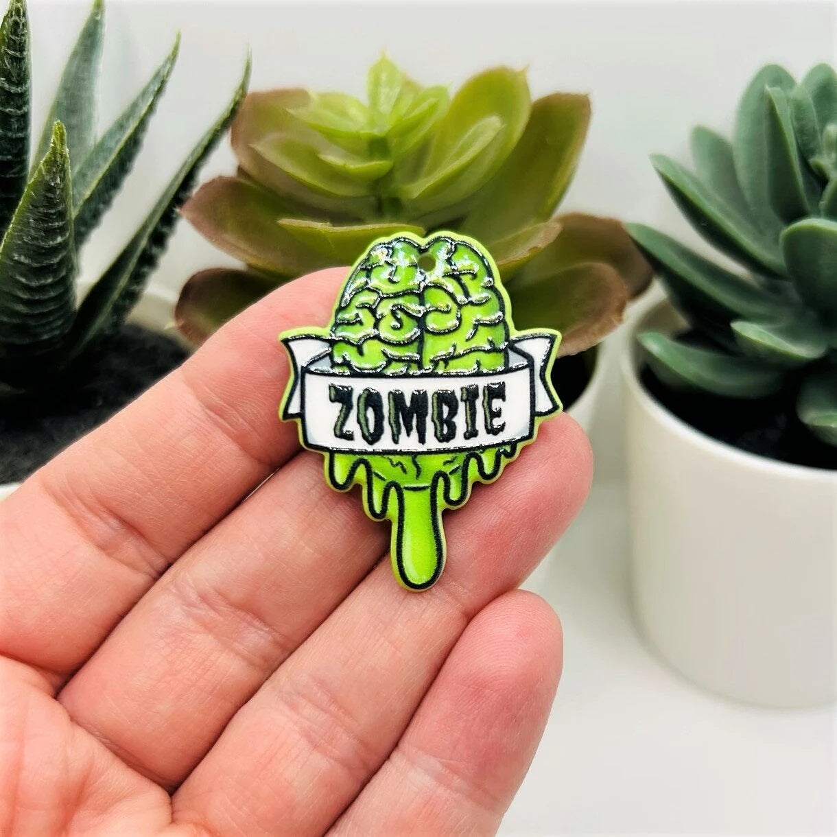1, 4 or 20 Pieces: Acrylic Zombie Brain Halloween Charm - Double Sided