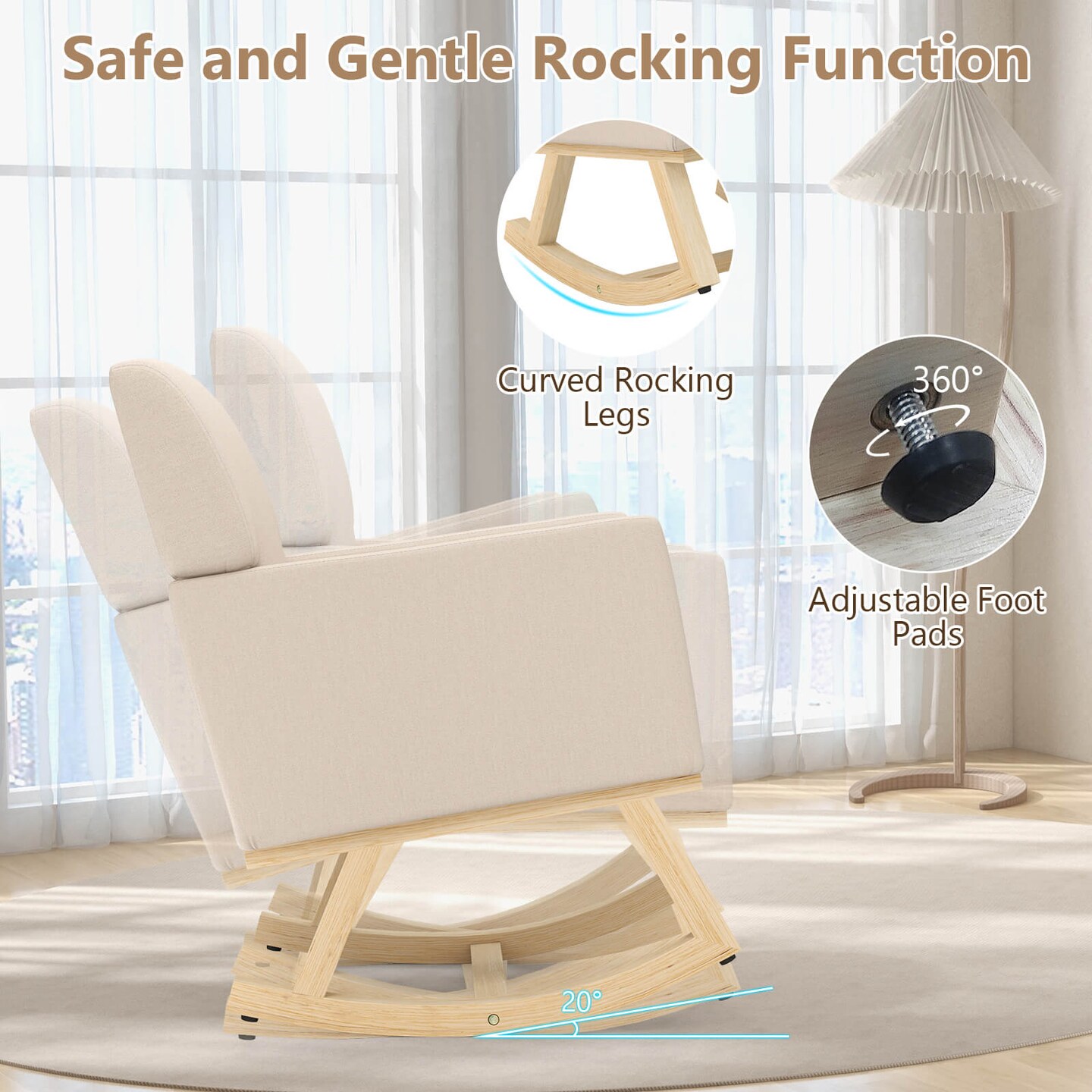 Costway Modern Upholstered Rocking Chair Rocking Armchair for Living Room Bedroom