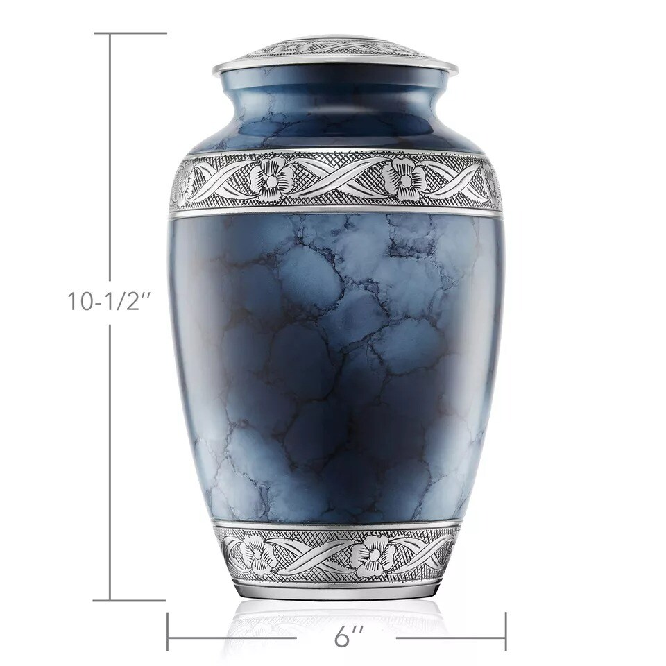 Adult Cremation Urn for Human Ashes - Blue and Silver with Velvet Bag