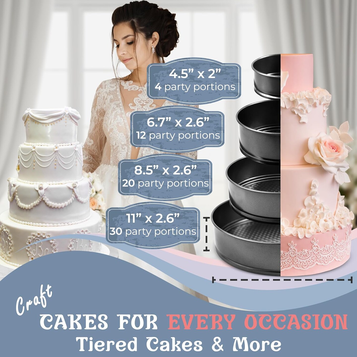 Spring Form Pan for Cheesecake, 4/7/9/11 Inch NONSTICK Cheesecake Pan Set with CAKE SLICER and TESTER, Leakproof Springform Pan Set, 4 Spring Form Pans for Baking Compatible with INSTANT POT