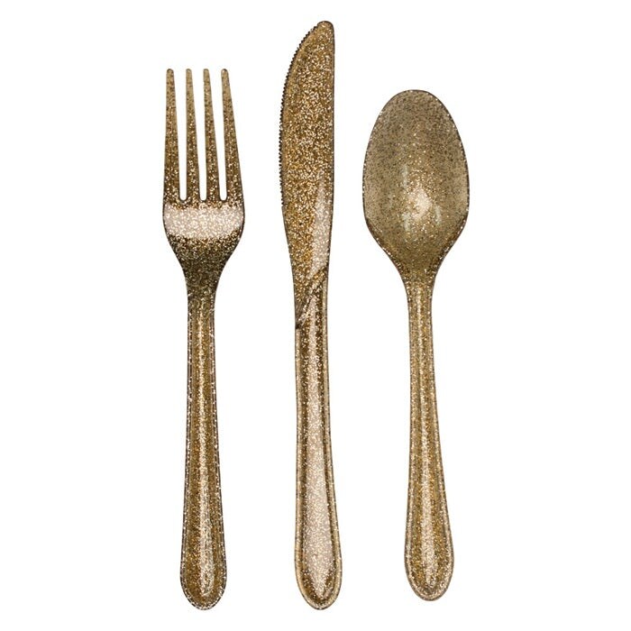 Glitz Gold Plastic Cutlery Set (24/Pkg)