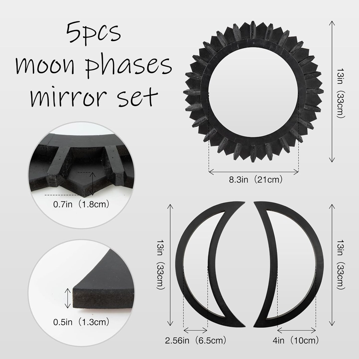 Bohemian 5PCS Wooden and Real Glass Mirror with Crystal Clear Reflection