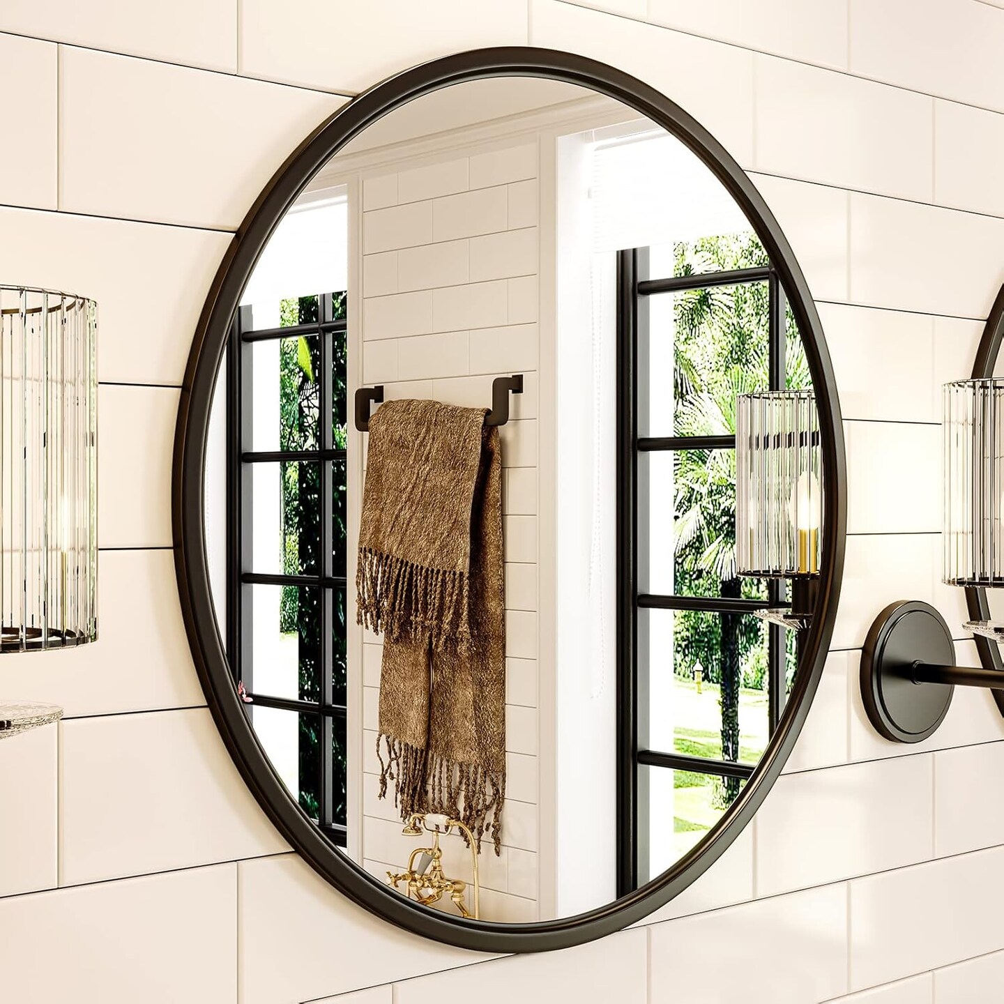 20'' Black Round Mirror, Circle Wall Mirror for Bathroom Vanity