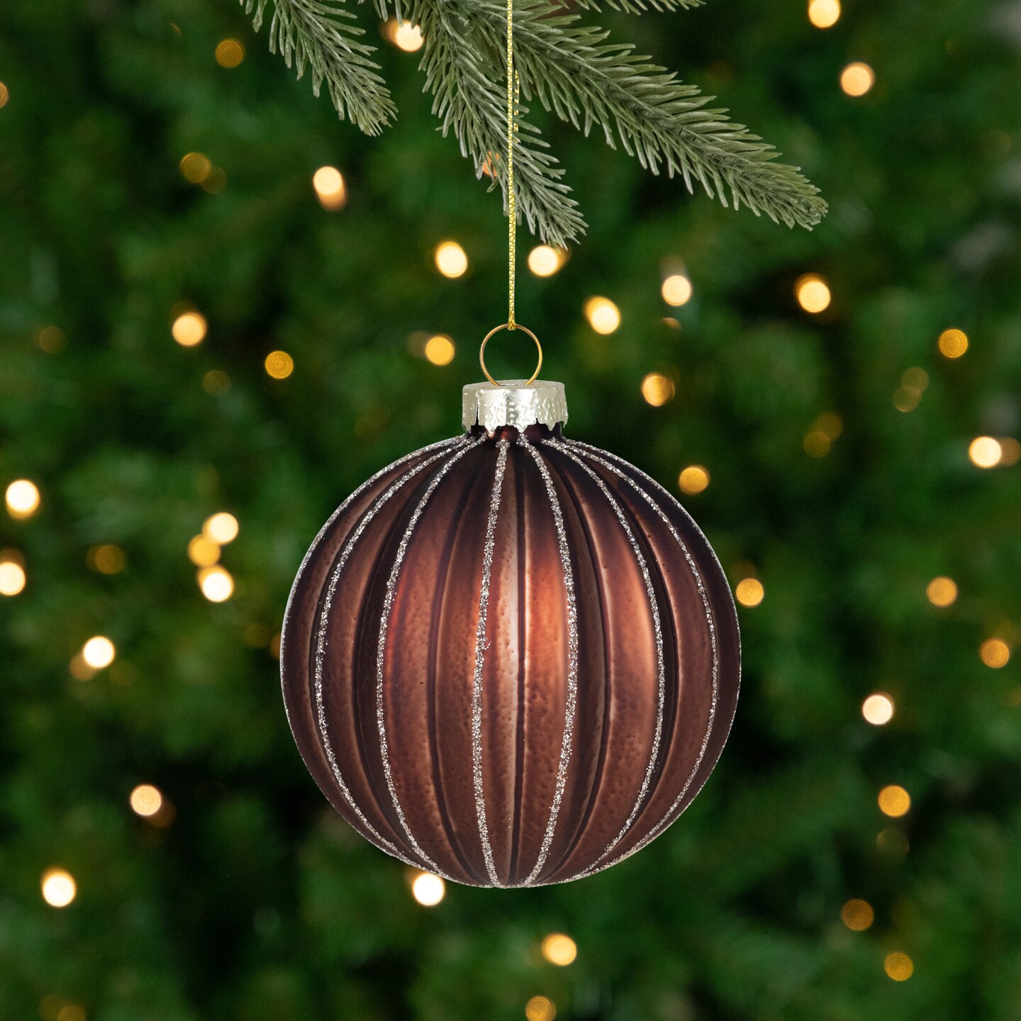 Northlight Glittered Glass Ball Christmas Ornaments - 3" (75mm) - Brown - 4ct