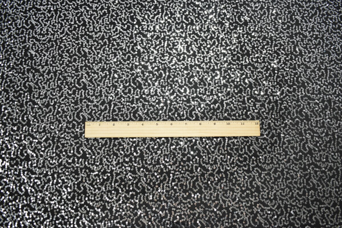 Black-Silver Coral Sequin Pattern Stretch Spandex Knit Fabric By the Yard