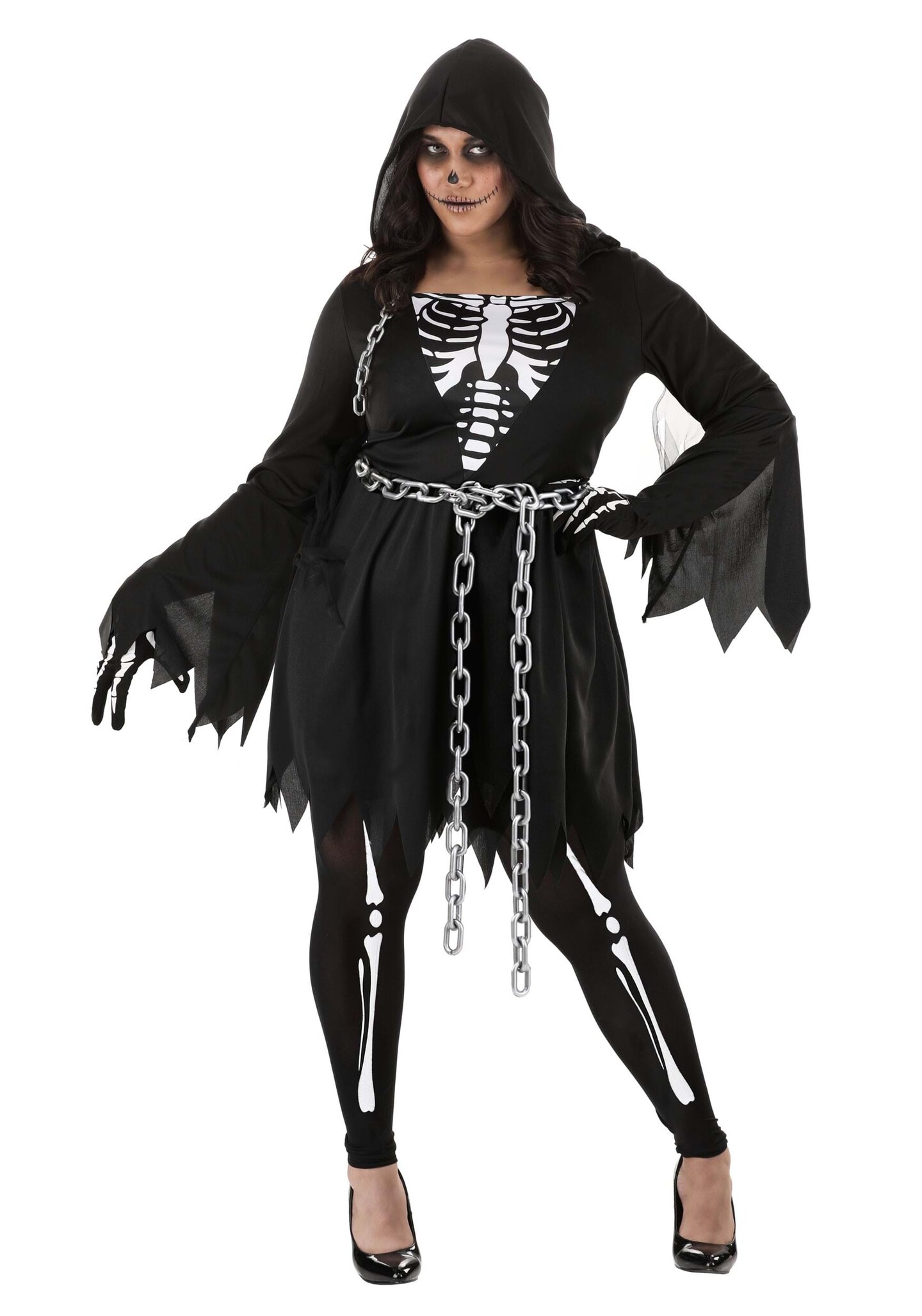 black halloween dress plus size Unique Vintage Plus Size Black Halloween Stripe Swing Dress main image 1