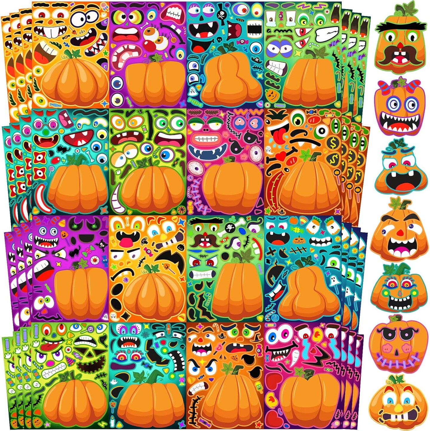 64 Sheets Halloween Crafts Pumpkin Make a Face Stickers for Kids
