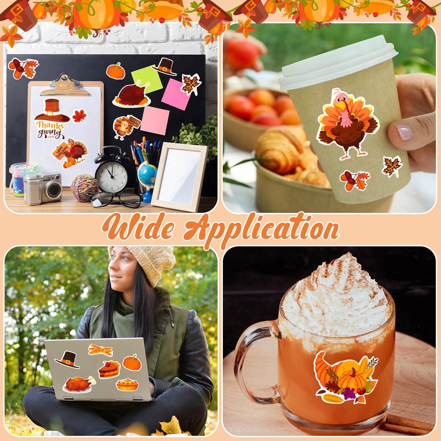 252Pcs Cute Autumn Pumpkin Maple Leaves Stickers for Scrapbooking (Multicolor)