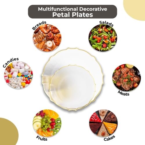 Trendables Plastic Plates for Party Fancy Plastic Dinner Plates For Guest 7.5 inch Dessert Plates &#x26; 10 Inch Thin Delicate Disposable Dinnerware Charger Plate Set