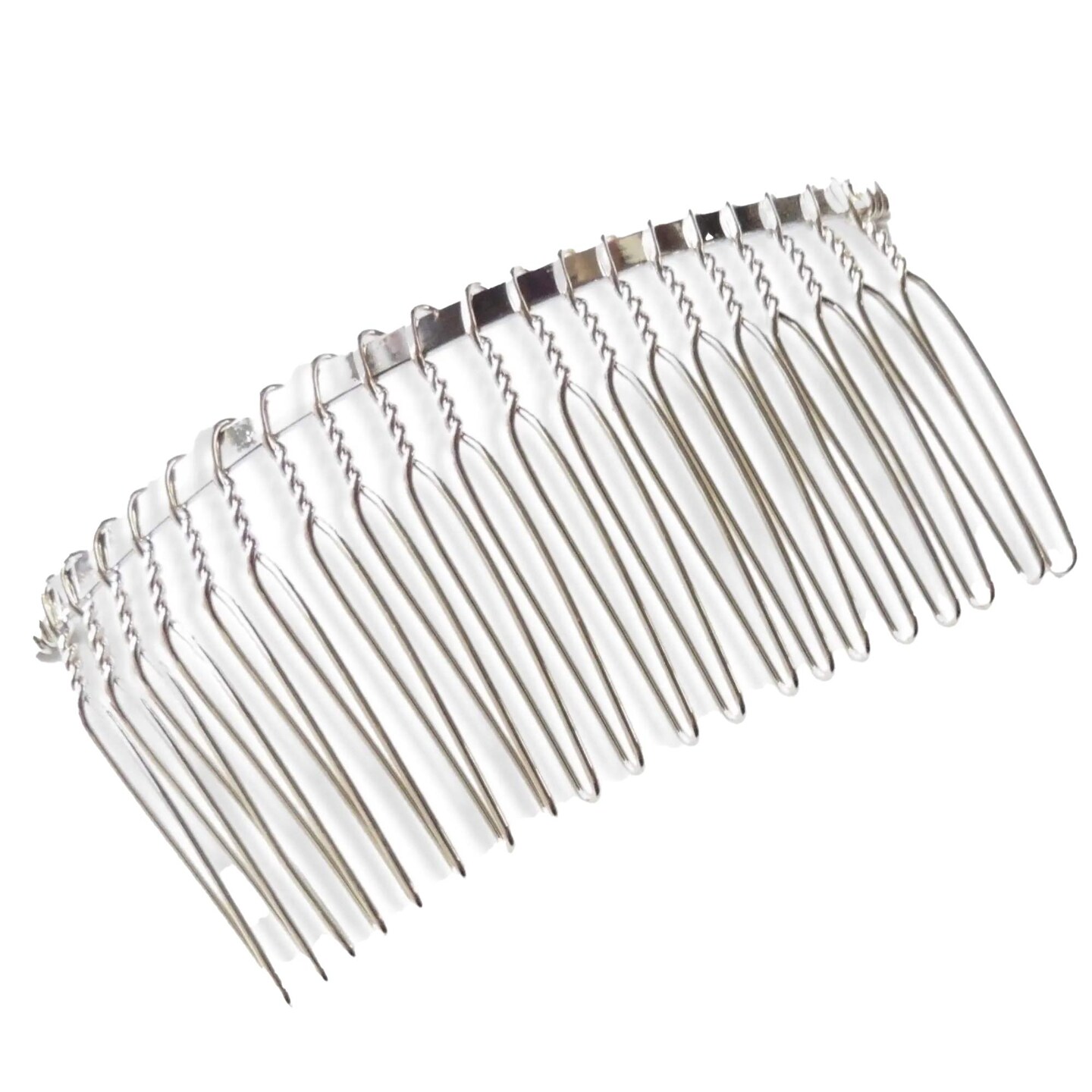 3&#x22; Curved Metal Veil Combs Silver Wire Set of 2