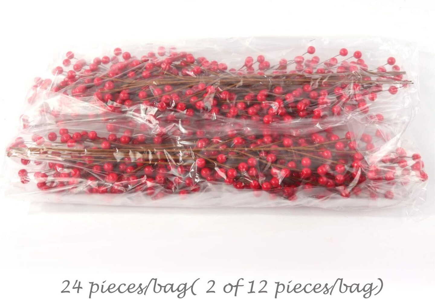 Set of 24 Red Holly Berry Christmas Stems, 17-Inch Decorative Picks for Wreaths, Garlands, and Holiday Centerpieces - 2024 Christmas Collection, Floral Home by Artificial Flowers