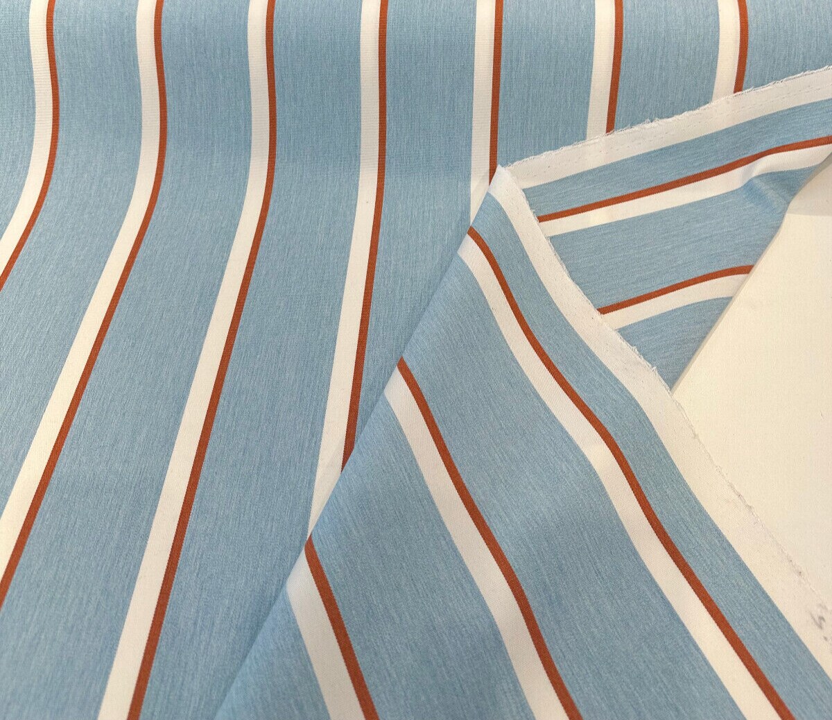 1 Yard Trinity Pool Blue Rust Stripe Outdoor Drapery Upholstery Fabric 54 Inch Width