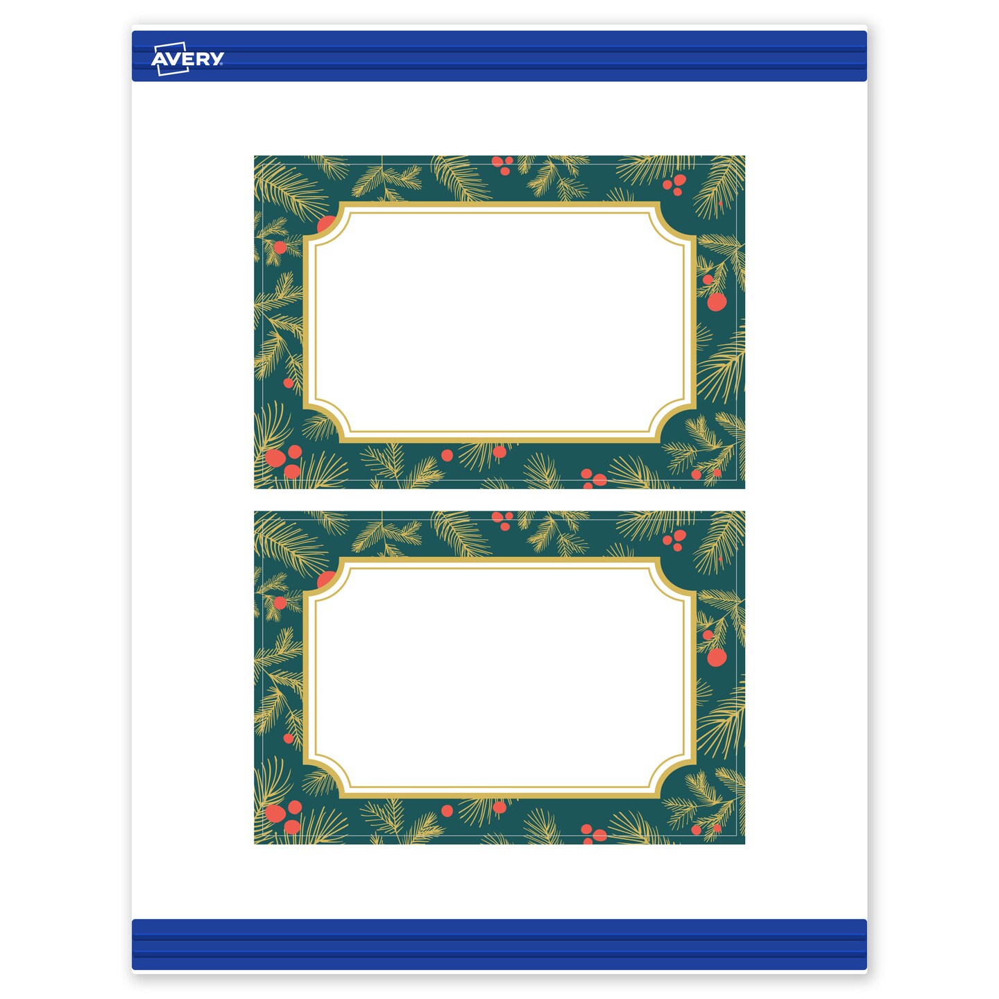 Avery Printable Rectangle Postcards, 4" x 6", Matte White, Pre-printed Teal & Metallic Gold Frame Design, Sure Feed Technology, Laser & Inkjet Compatible, 40 Total