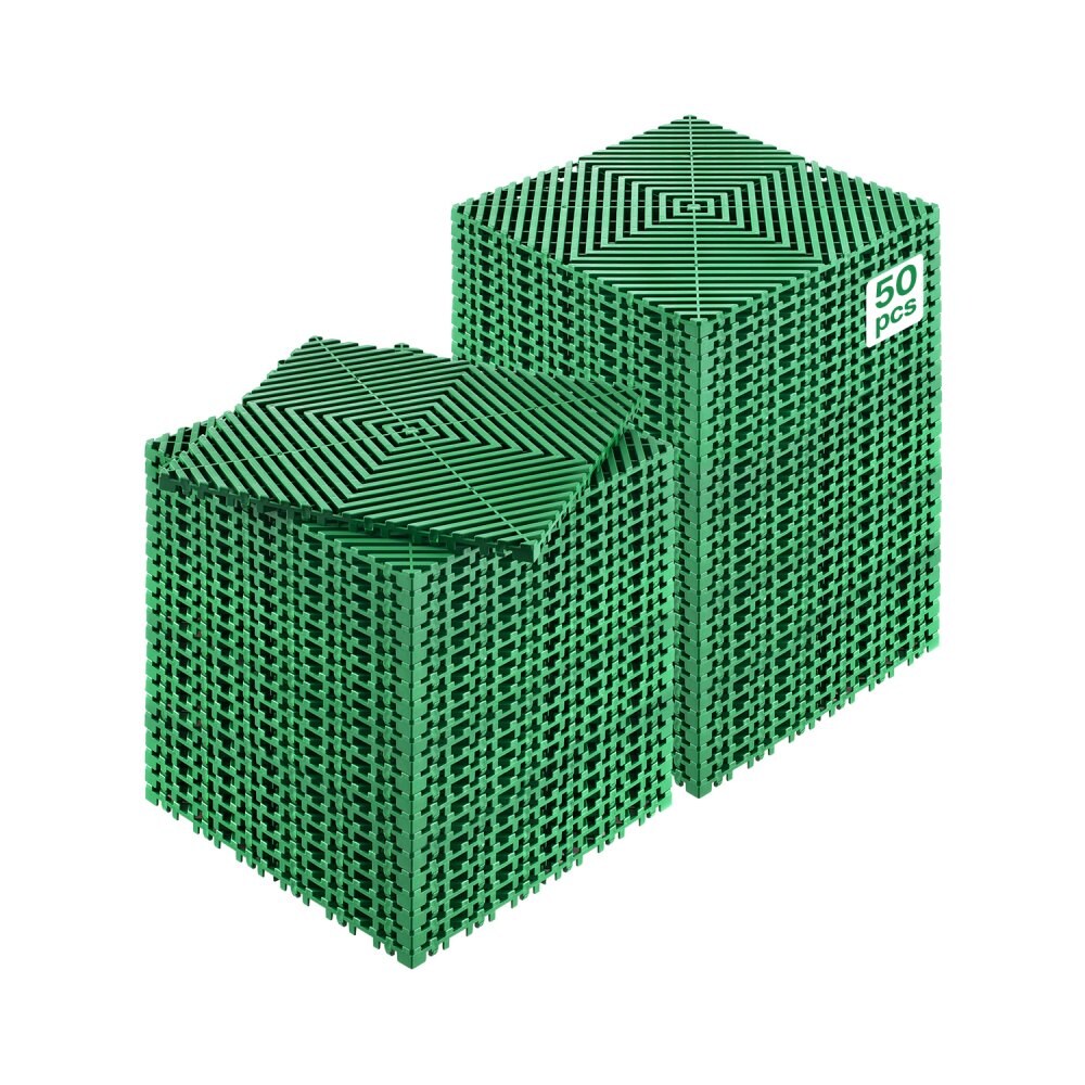 50-Piece Interlocking Drainage Mats 12"x12" Modular Non-Slip Floor Tiles Green for Kitchen & Outdoor