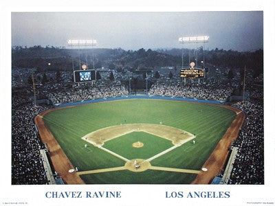Chavez Ravine, Dodgers' Stadium Art Print by Ira Rosen - Vintage Baseball Wall Decor 18x24 Inch