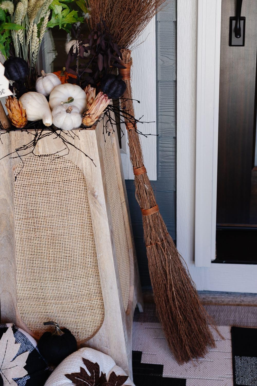 Cinnamon Twig Brooms 36in (2 Pack) - Rustic Fall Broom Decor &#x2013; for Halloween Porch or Entryway - Real Stick Witch Broom Decorations Wrapped in Jute Rope - Autumn Thanksgiving Display