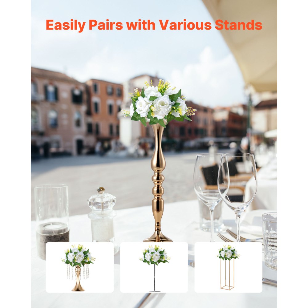 White Silk Rose Flower Balls Set of 10 with Base for Wedding Centerpieces