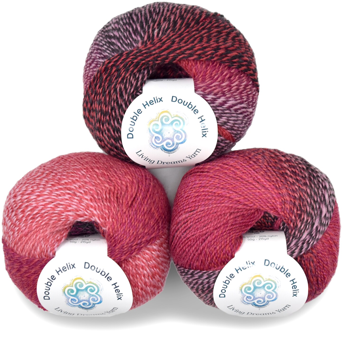 Double Helix by Living Dreams Yarn. Soft, Colorful Wool Yarn for Crochet, Knitting, Weaving. Self-Striping Sport Weight Yarn, 3 Pack, 150g
