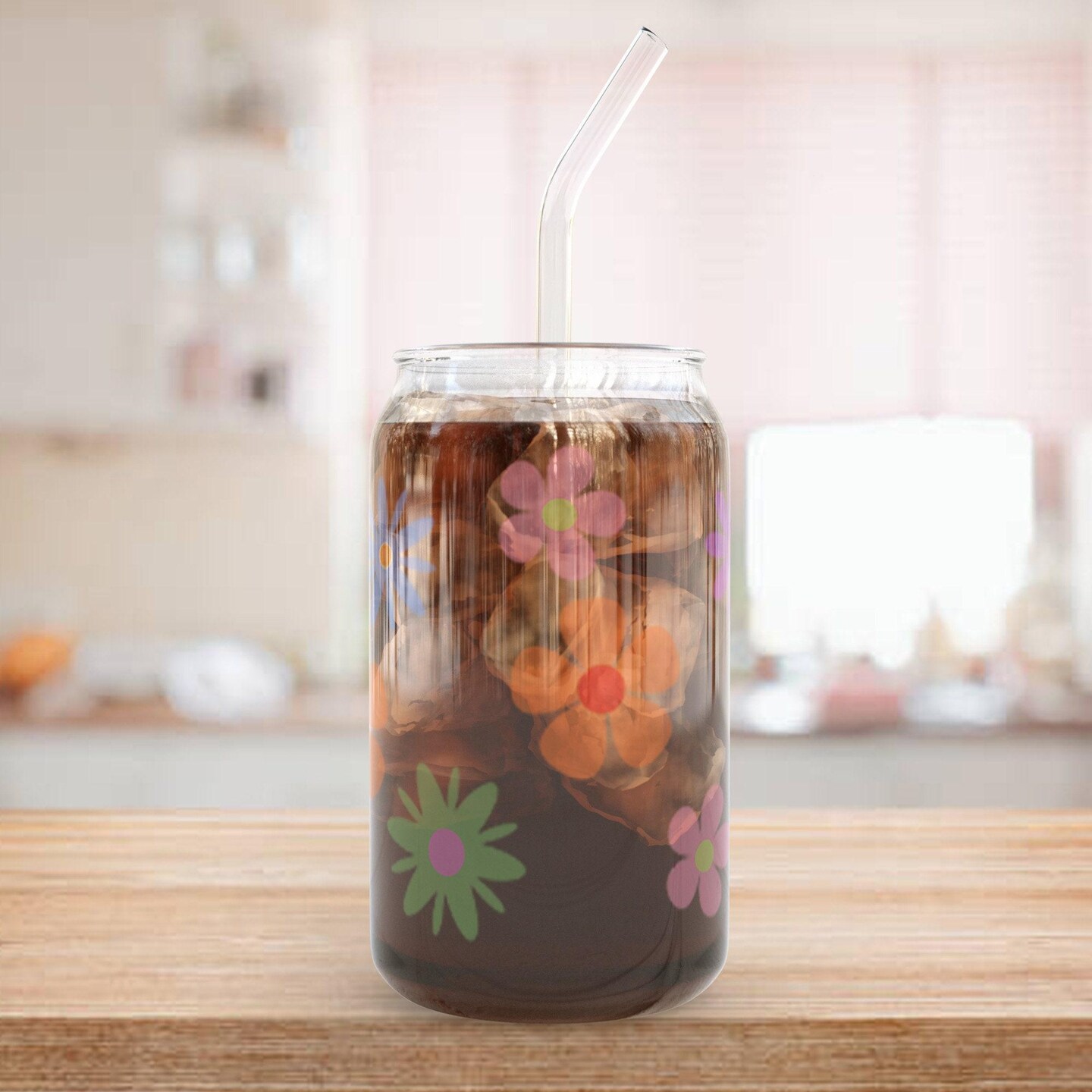 Girls Retro Flower Glass Can w Lid w Straw for Girls or Women, Birthday  Party Favors, 16oz Glass Tumbler Gift, Smoothie Cup, Iced Coffee Cup |  MakerPlace by Michaels