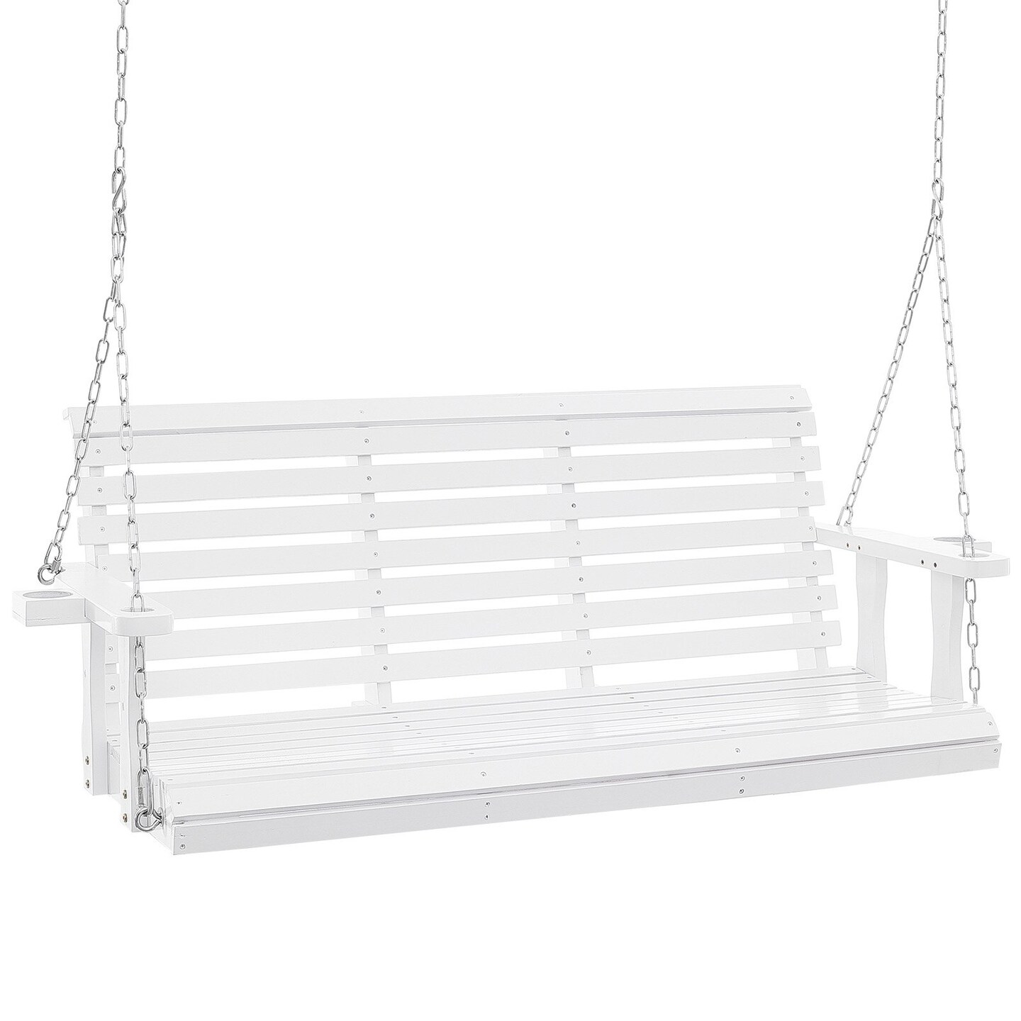 White Cedar Wood Porch Swing with Steel Chains and Cup Holders