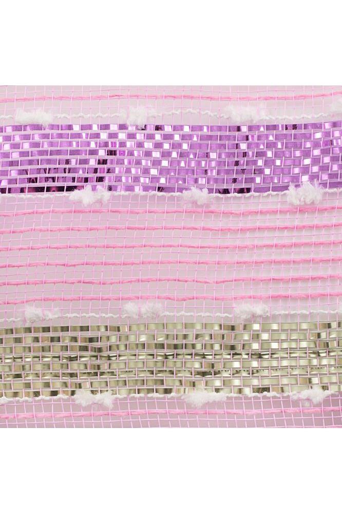 10.5&#x22; Puff Ball Wide Stripe Mesh Ribbon: Light Pink (10 Yards)