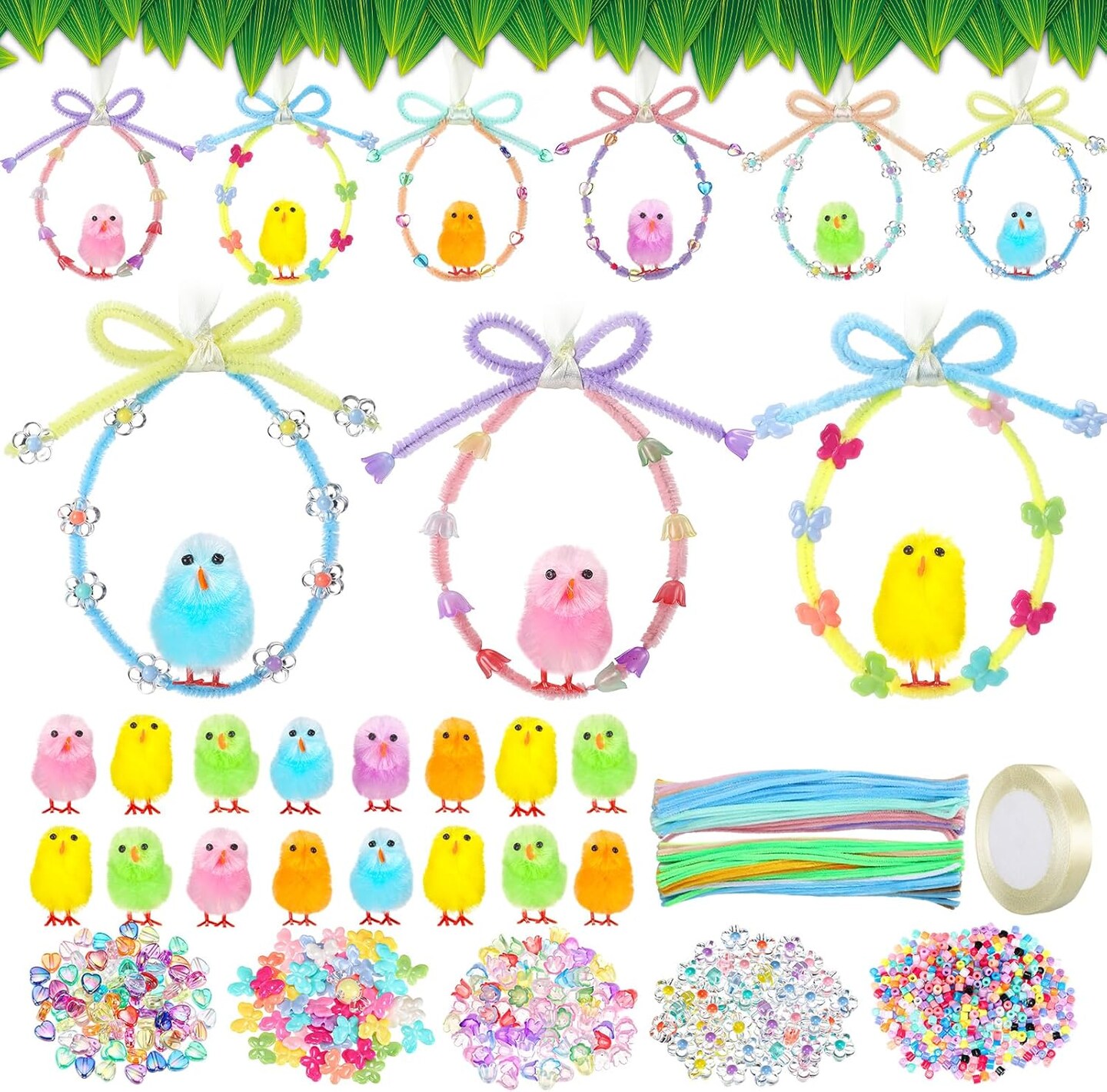 Spring Activity Crafts Kits DIY Easter Chick Ornament with Colorful Pipe Cleaners Cute Beads for Spring Party Favors Art Activities Decoration