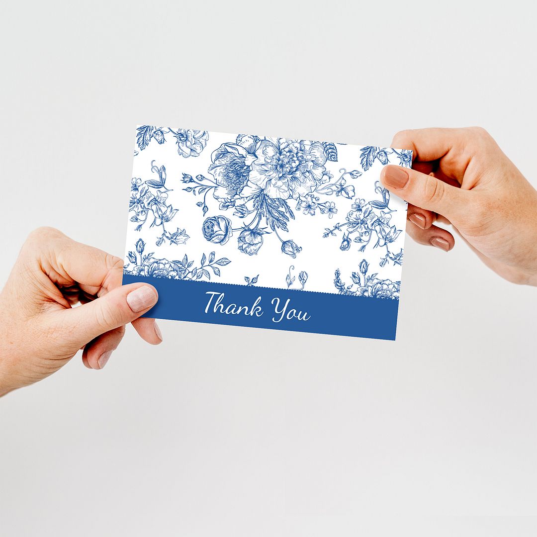 Great Papers! Blue Floral Toile Thank You Note Card and White Envelope, 4.875" x 3.375", 24 count