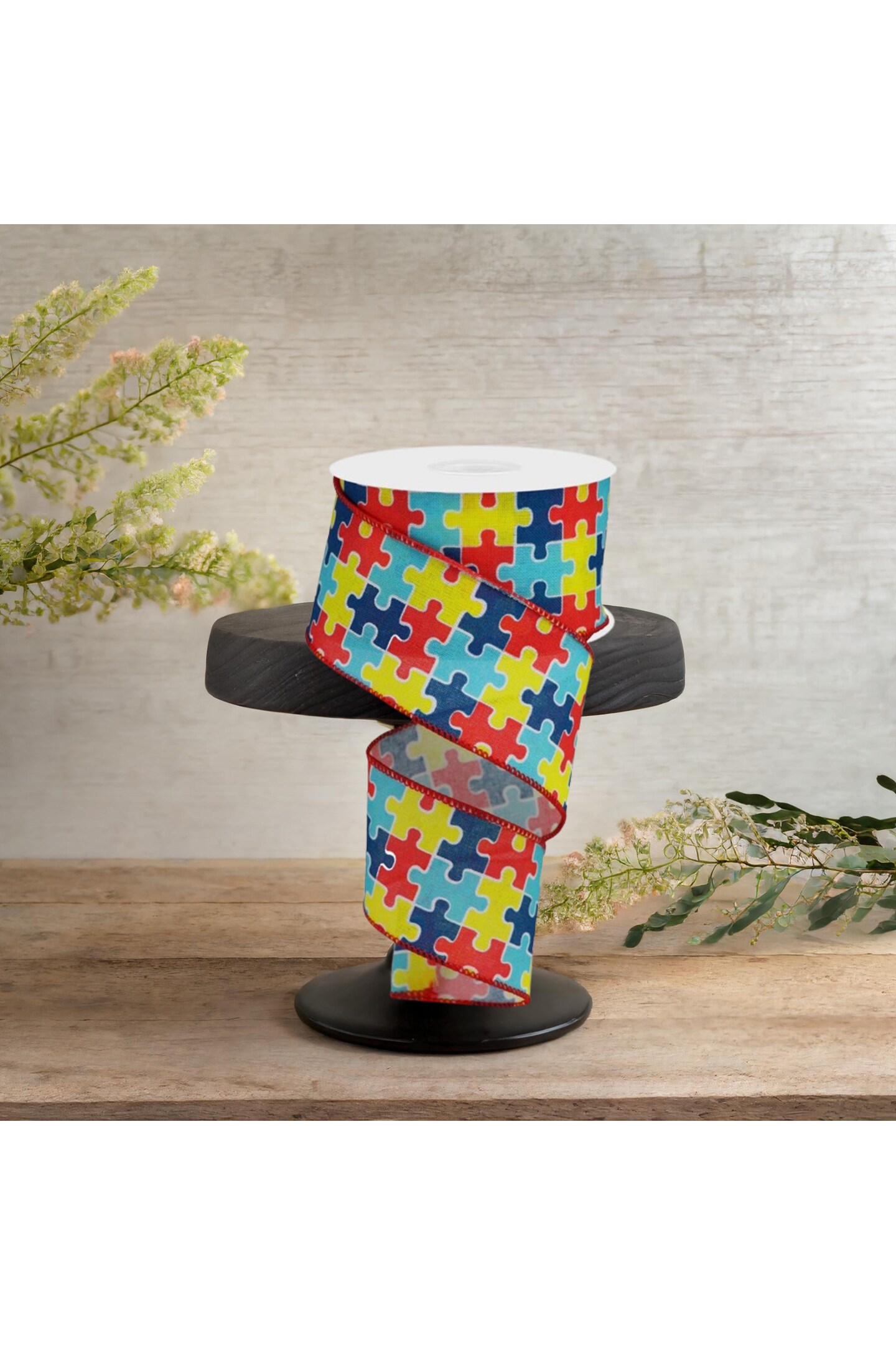 2.5&#x22; Puzzle Piece Royal Ribbon: Autism Awareness (10 Yards)