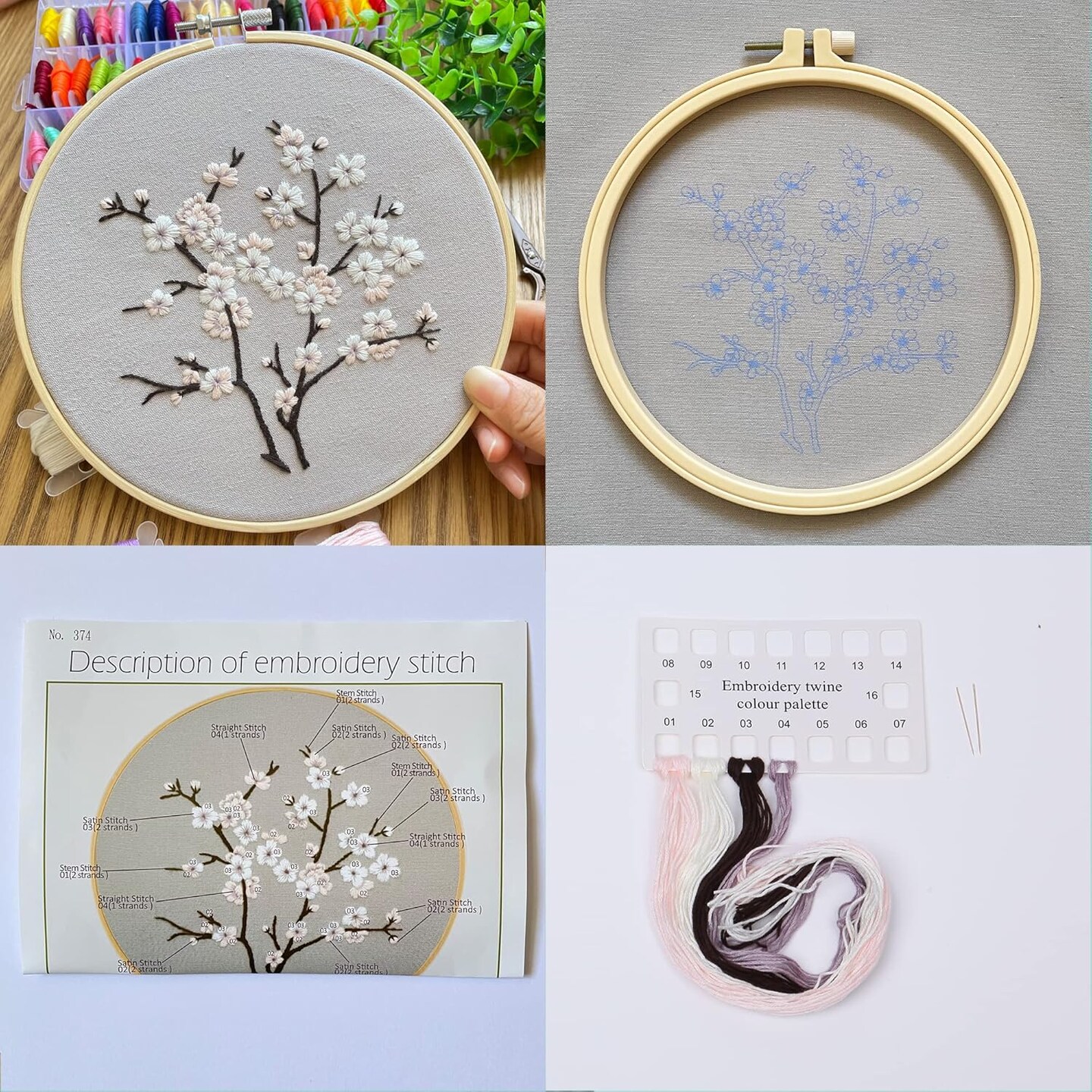 3PCS Embroidery Starter Kits – Cloth, Hoop, Needle & DIY Tools for Beginners