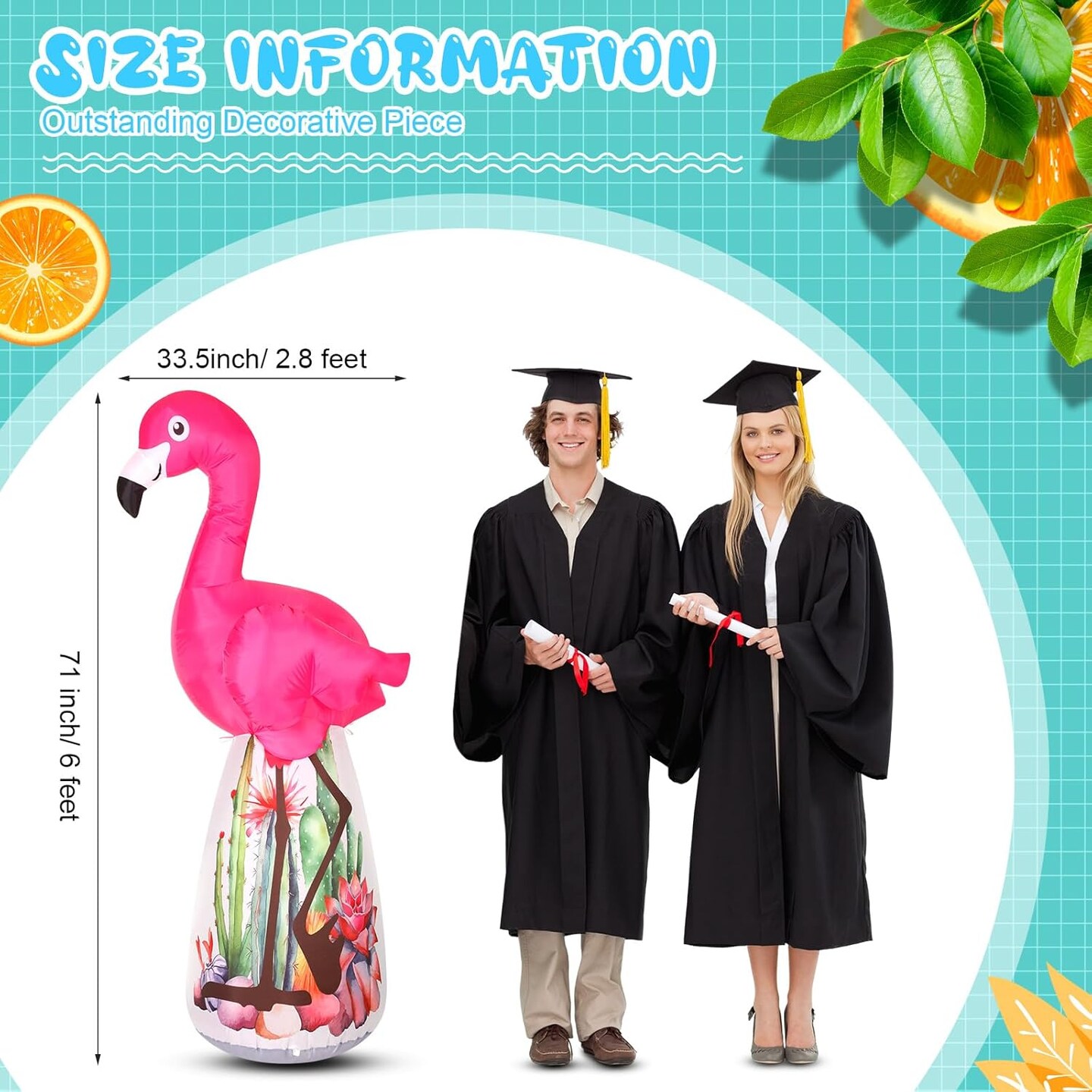 6 Ft Inflatable Flamingo Outdoor Decoration Pre Lit LED Lights Inflatable Pink Outdoor Holiday Yard Decorations Summer Hawaiian Party Supplies Blow up Flamingo for Lawn Beach Yard Home Porch