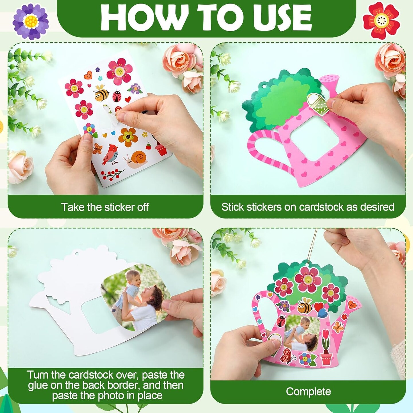 Spring Watering Can Picture Frame Crafts DIY Teapot Keepsake Picture Frame Craft Activity Gifts with Stickers for Spring Mother's Day Party Home Activities