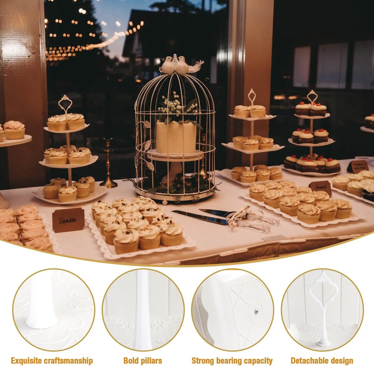 10 Pcs Cake Stand White Plastic Dessert Table Stand Set 4 Pcs 3 Tired Cupcake Display Stands Cookie Tray Rack Serving Tray Cake