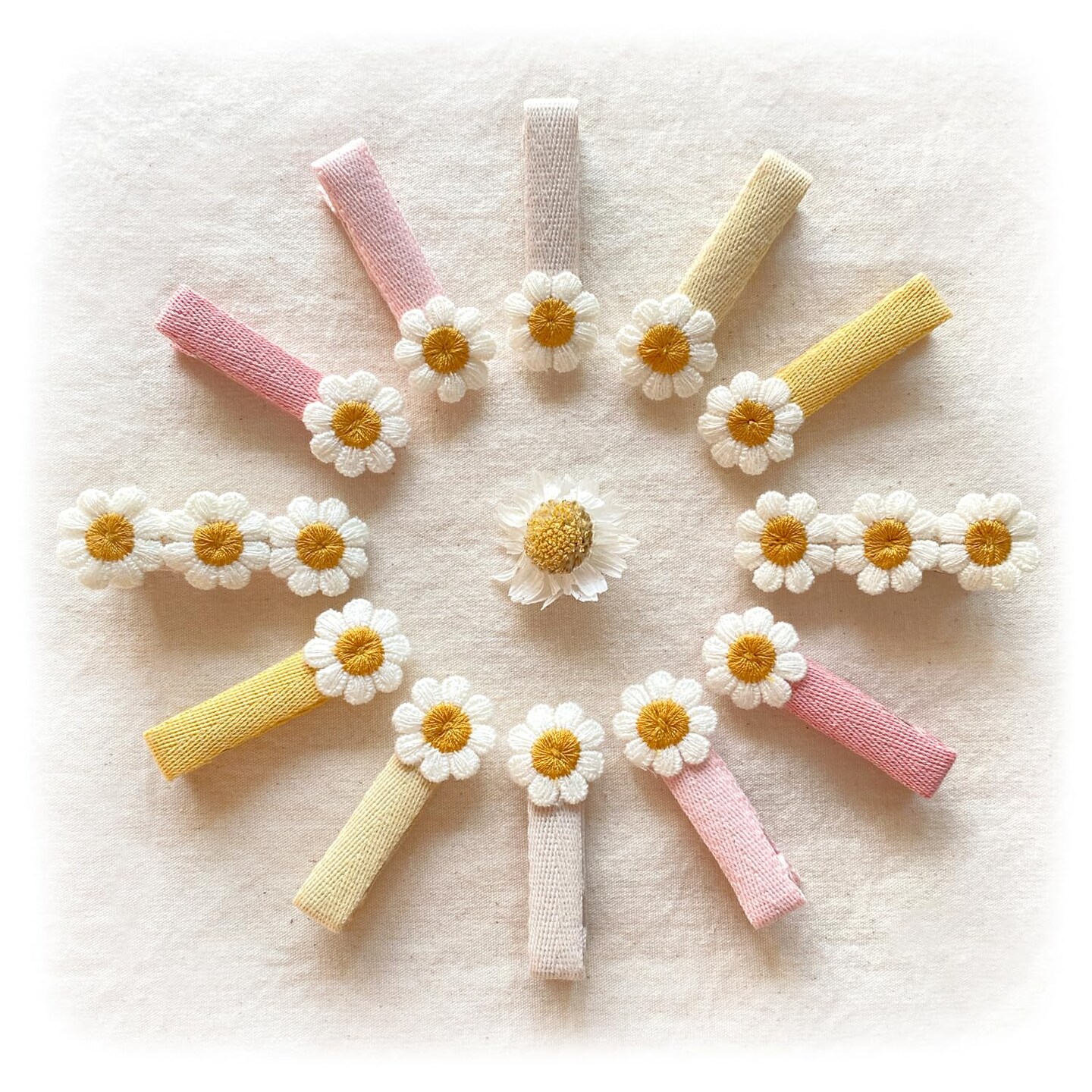 2" Daisy Flowers Hair Clips for Girls, 12 Pcs Cotton Fully Lined Alligator Clips