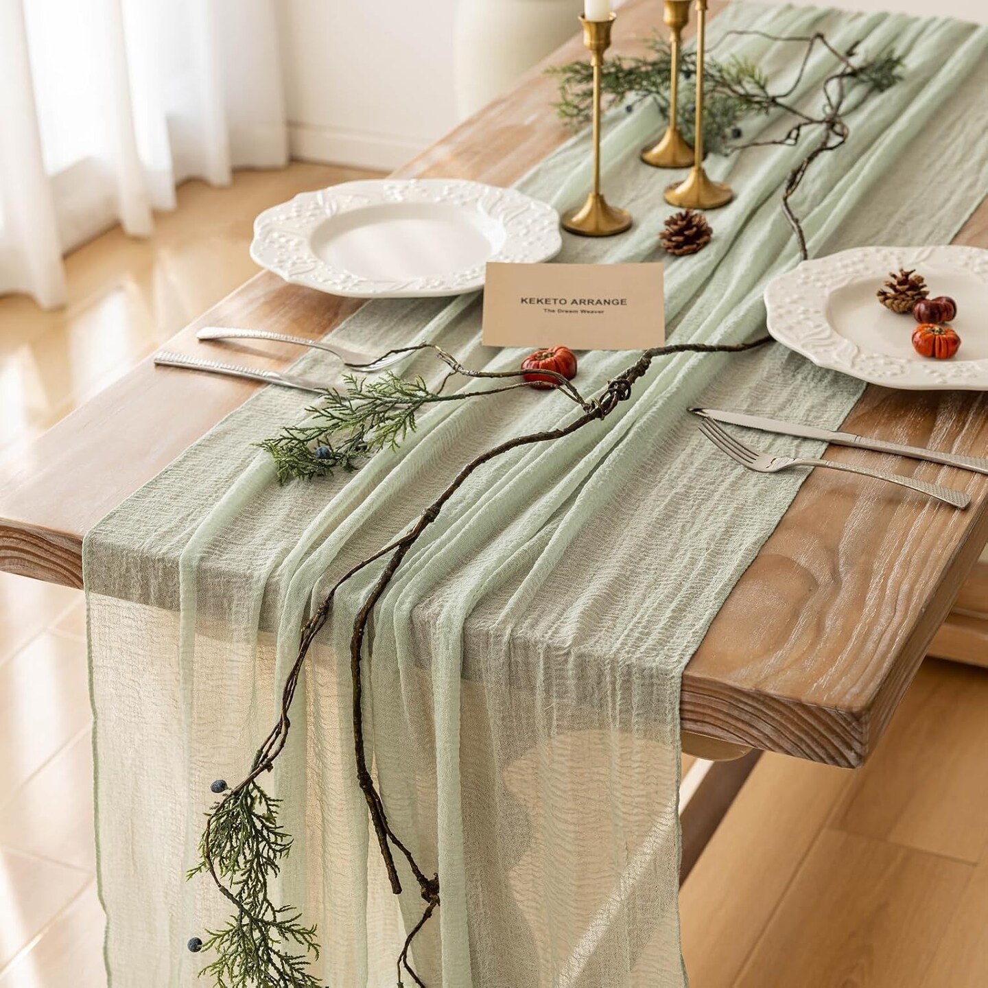 Sage Green Table Runner Cheesecloth 120 Inch 10 FT Rustic Boho Cheese Cloth