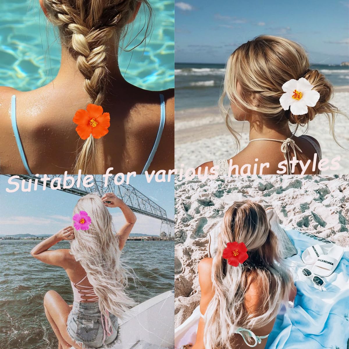 4Pcs Hawaiian Flower Hair Clips for Women Plumeria Hair Accessories Summer Beach
