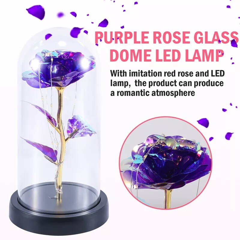 Preserved Rose in Glass Dome with LED Lights Elegant Gift Décor