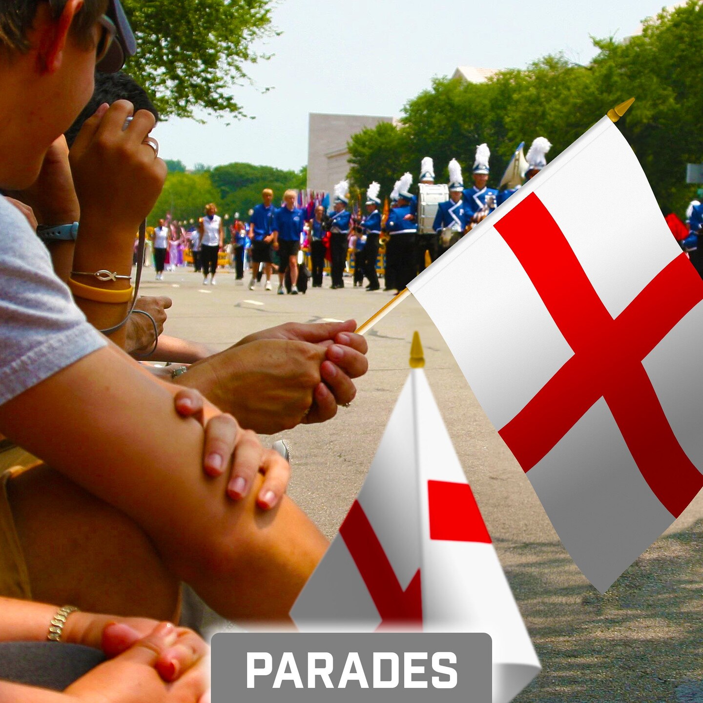 G128 12 Pack Handheld England English Stick Flags | 8x12 In | Printed 150D Polyester, Country Flag, Solid Wooden Stick, Spear Gold Tip