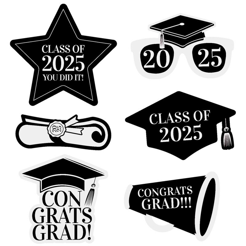 4 1/4" – 12 3/4" Large 2025 Graduation Cardboard Photo Props 6 Pieces