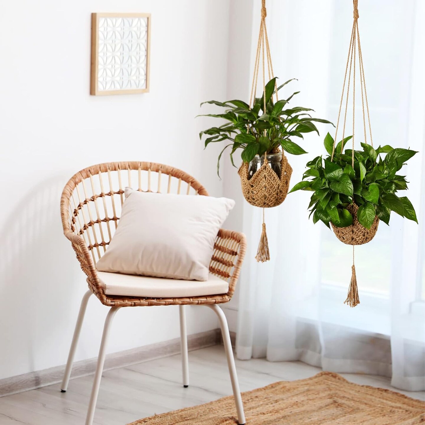 2 Packs Jute Crochet Long Plant Hanger for 3 Inch to 12 Inch Pots, Macrame Plant Holder Rope with 2 S Shaped Hooks for Halloween Home Decor(Brown)