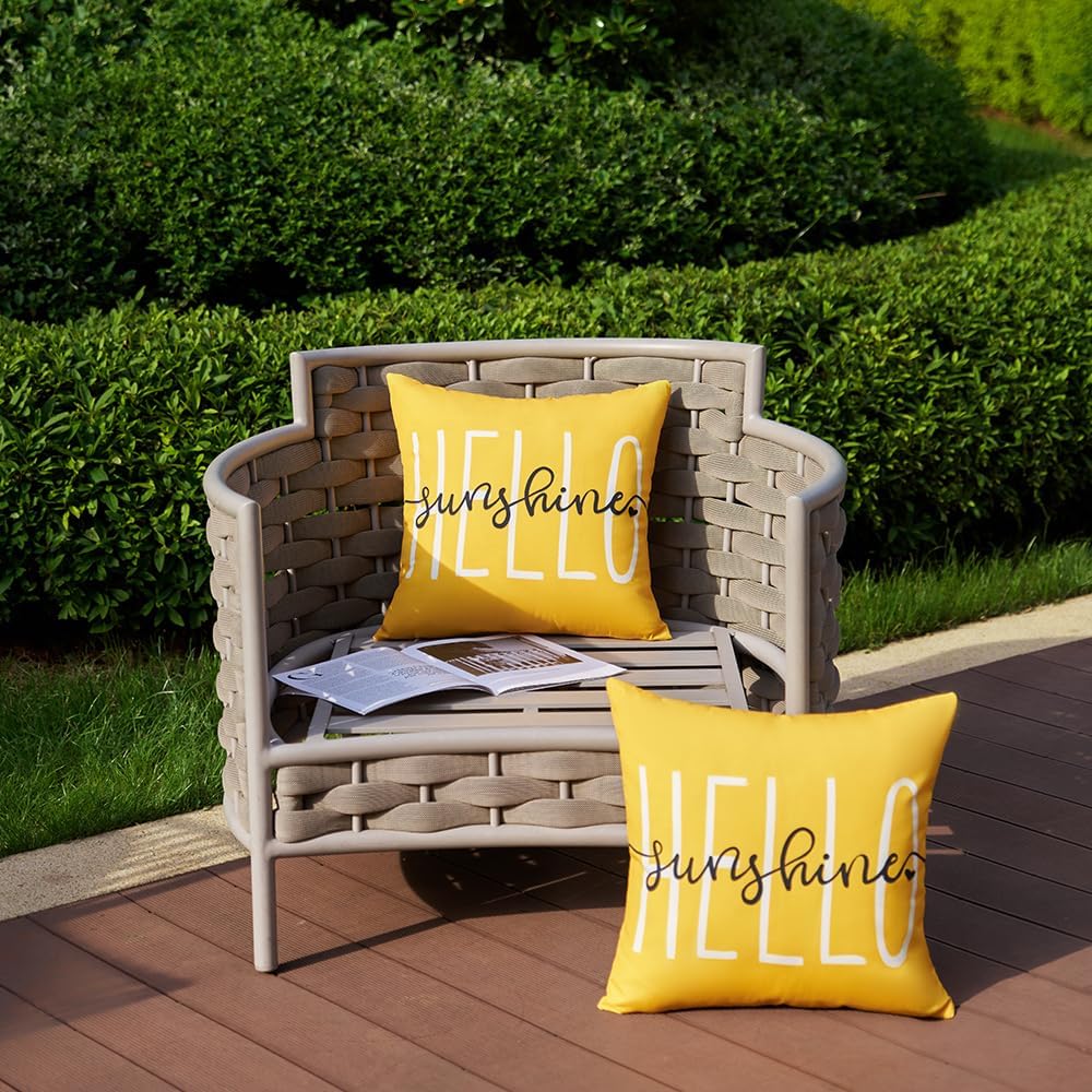 Outdoor Pillow Covers 18x18 Inch Set of 2 Hello Sunshine Decor Yellow Waterproof Throw Pillow Covers Summer Outdoor Waterproof Pillow Covers Decor
