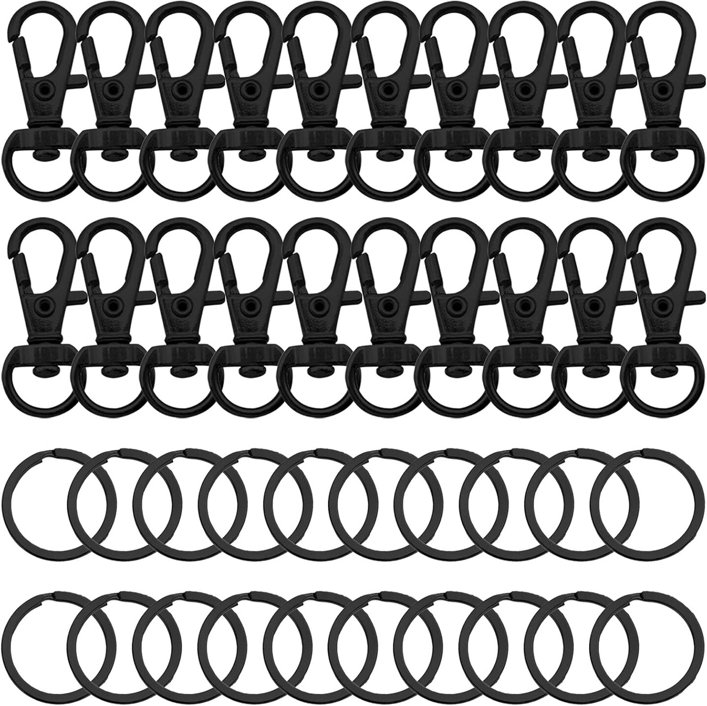 80pcs Swivel Snap Hooks and Key Rings Set, Black Swivel Clasps Lanyard Lobster Claw Clasps Metal Hooks Key Chain for Keychain/Crafts/DIY Jewelry Making/Purse and Crafting
