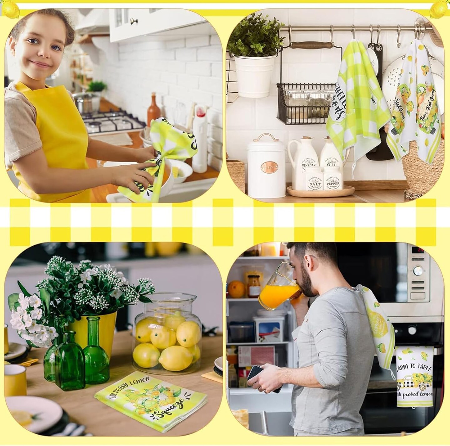 Set of 6 Lemon Kitchen Towels Summer Dish Beach Cloth Tea Towel Hello Lemons Nautical Kitchen Hand Tea Towels
