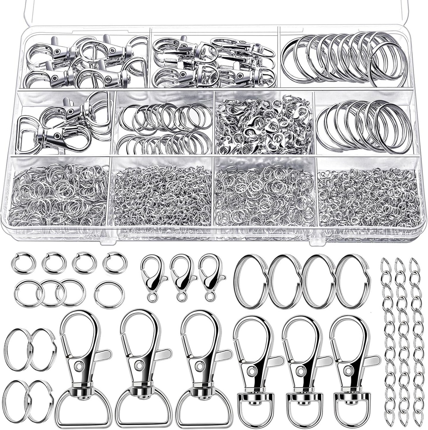 524PCS Keychain Making Kit, Key Chain Clips, Rings, Lanyard Hooks Lobster Claw Clasps, Jump Rings for Jewelry Lanyard Making