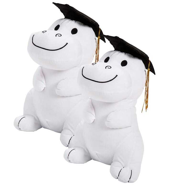 6" x 11" Graduation Autograph White Stuffed Dinosaur with Cap