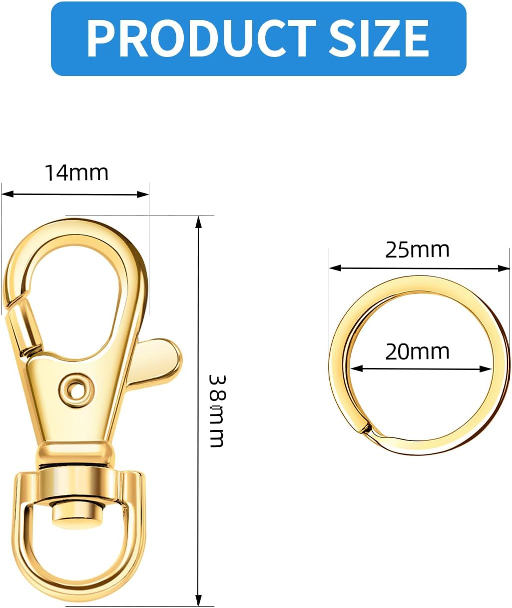 60PCS Metal Swivel Snap Hooks and Key Rings, 30PCS Lobster Claw Clasps and 30PCS Flat Key Rings for Key Chain Rings, Keychain Accessories, Keychain Rings Making kit (Golden)